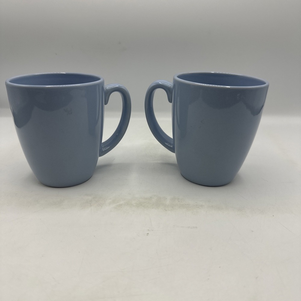 2 Corelle Stoneware Mugs Cups Light Blue